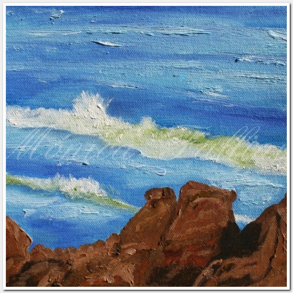 Painting titled 'Cuchilla Alta # VIII, rocky coast' by Monica Fallini