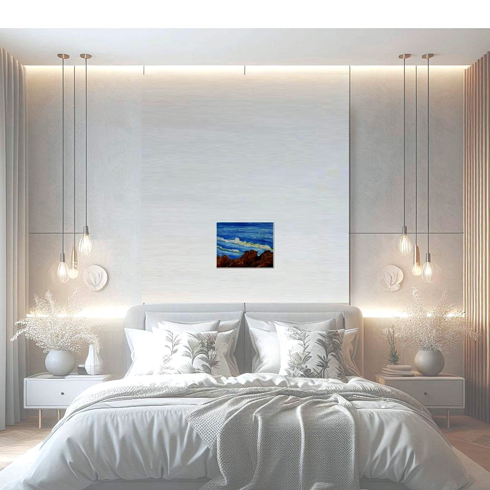 Painting titled 'Cuchilla Alta # VIII, rocky coast' by Monica Fallini