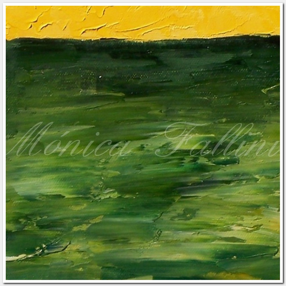 Painting titled 'Yellow sky, green water # I' by Monica Fallini