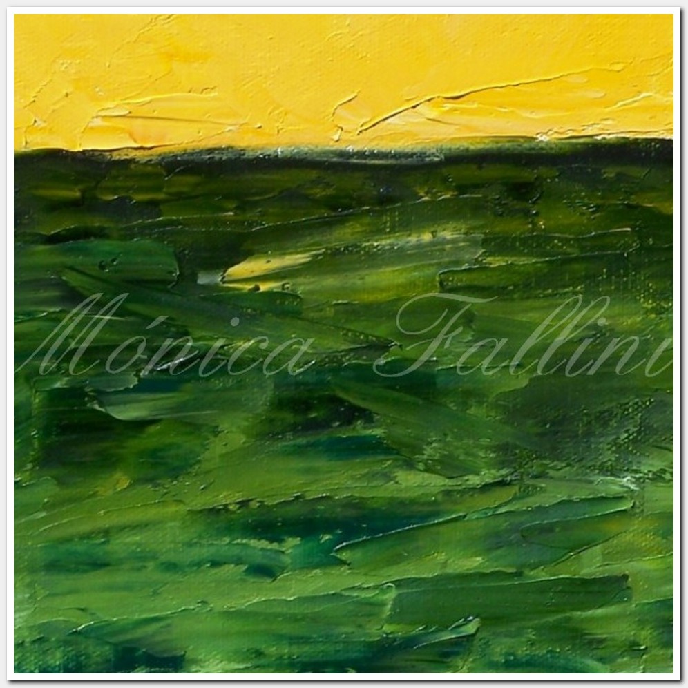Painting titled 'Yellow sky, green water # II' by Monica Fallini