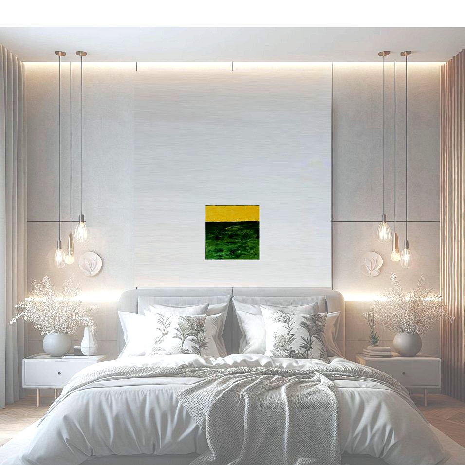 Painting titled 'Yellow sky, green water # II' by Monica Fallini