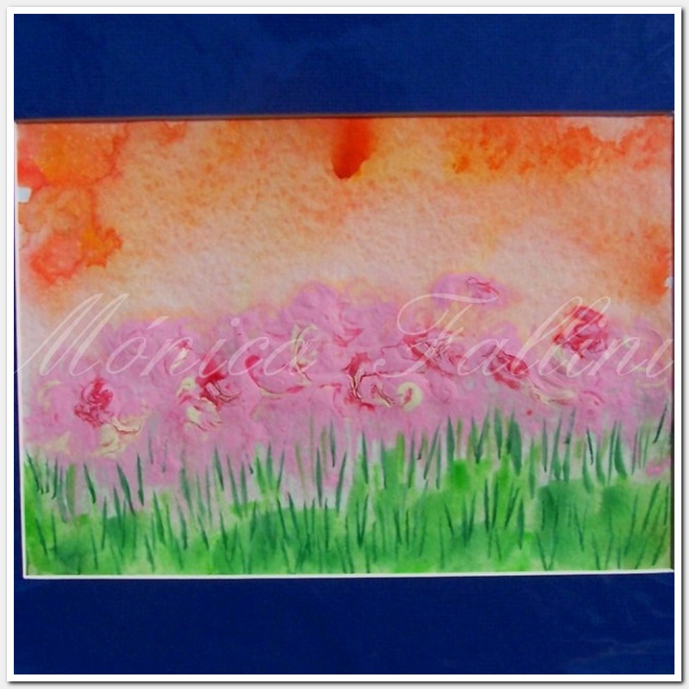 Painting titled 'Field of pink flowers abstraction' by Monica Fallini