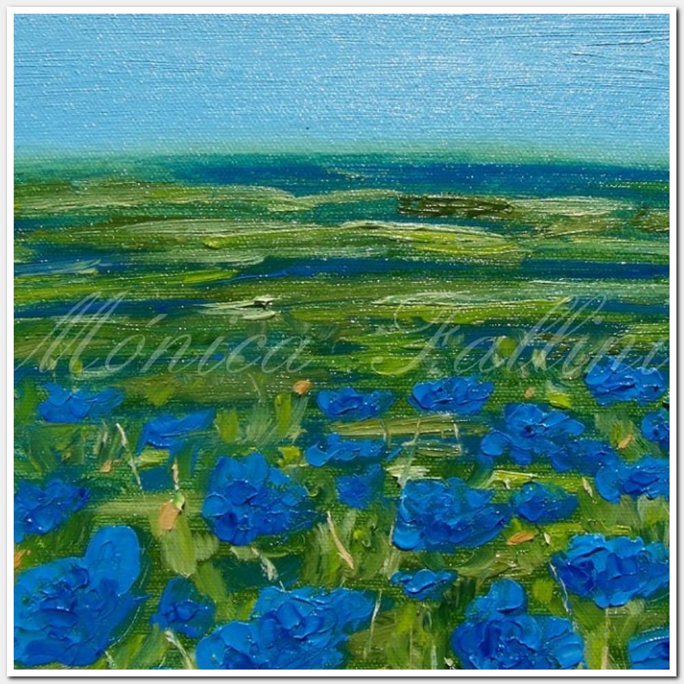 Painting titled 'Blue poppies' field # 2' by Monica Fallini