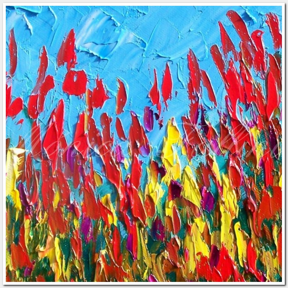 Painting titled 'A shower of red petals' by Monica Fallini
