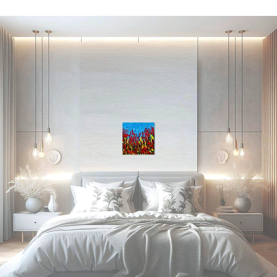 Painting titled 'A shower of red petals' by Monica Fallini