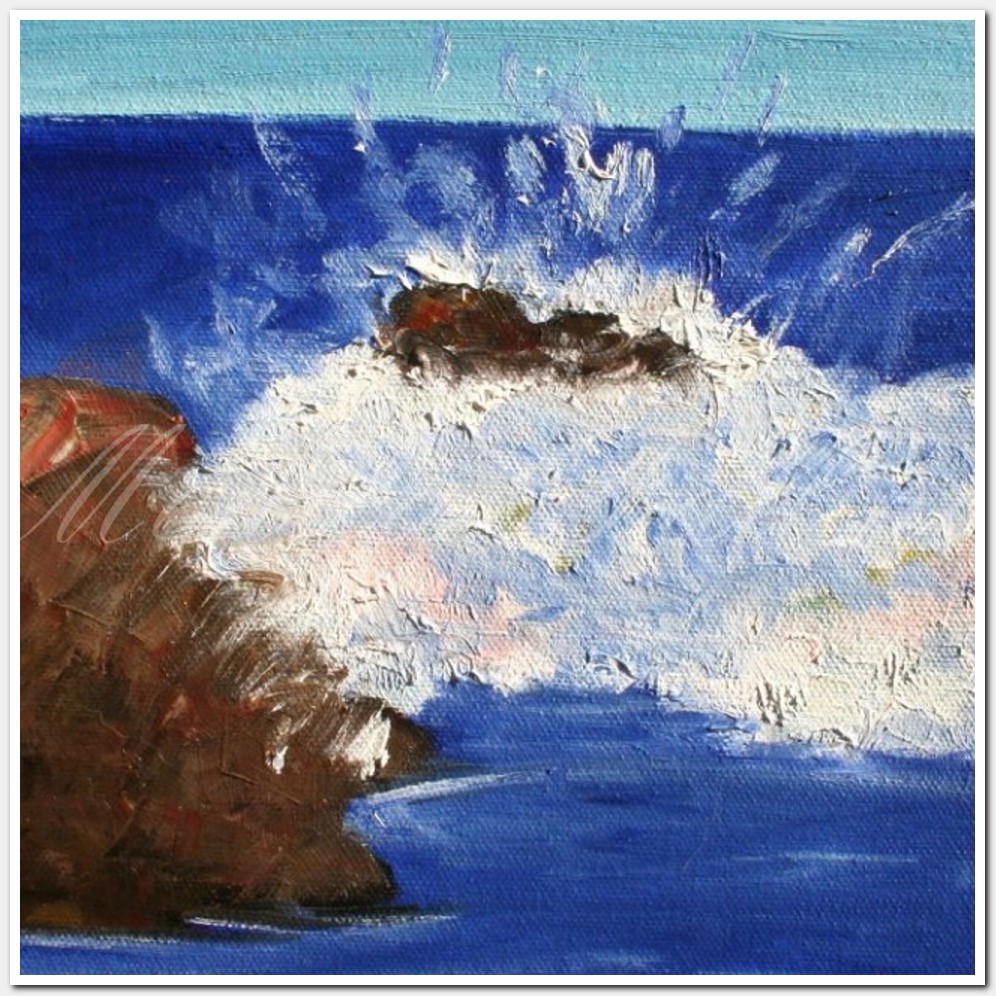 Painting titled 'Surf study, rocky coast, Cuchilla Alta' by Monica Fallini