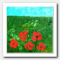 5 red Poppies in the field