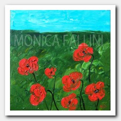 Seven red poppies in the field