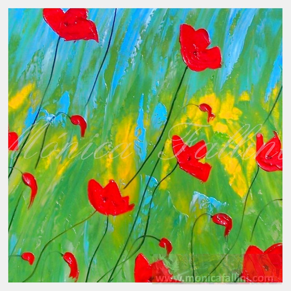 Painting titled 'Windy days red Poppies' by Monica Fallini