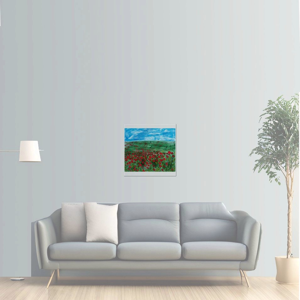 Painting titled 'Field of red Poppies, abstraction' by Monica Fallini