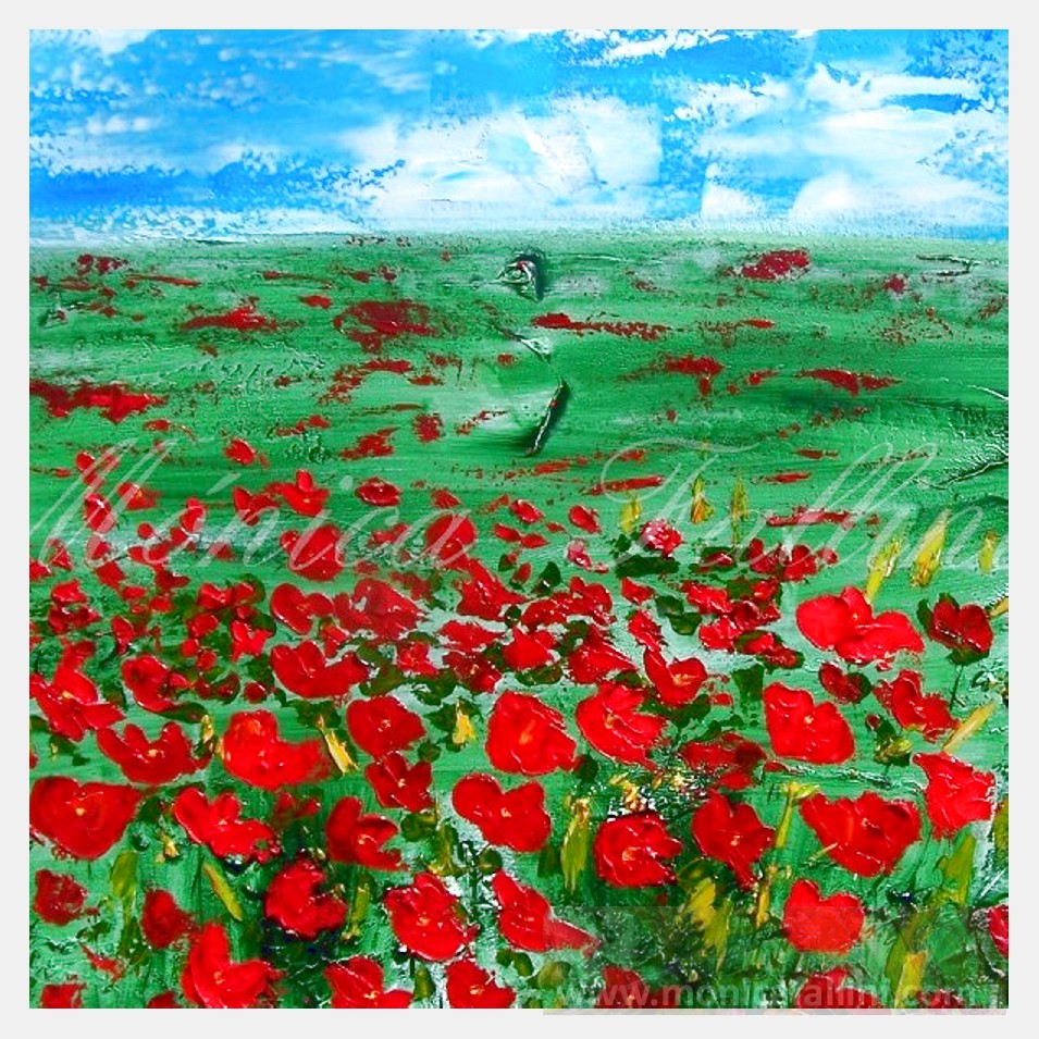 Painting titled 'Field of red Poppies, abstraction' by Monica Fallini