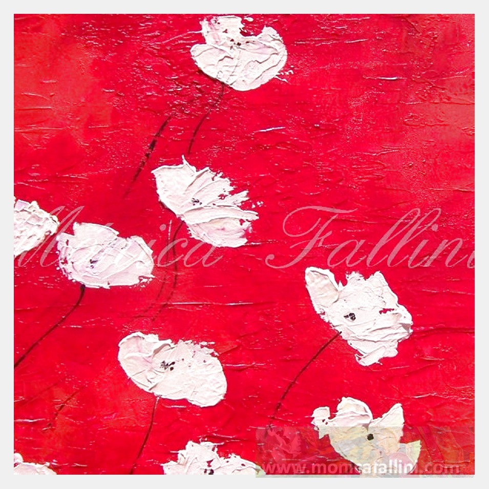 Painting titled 'Poppies on red. Pink Poppies' by Monica Fallini