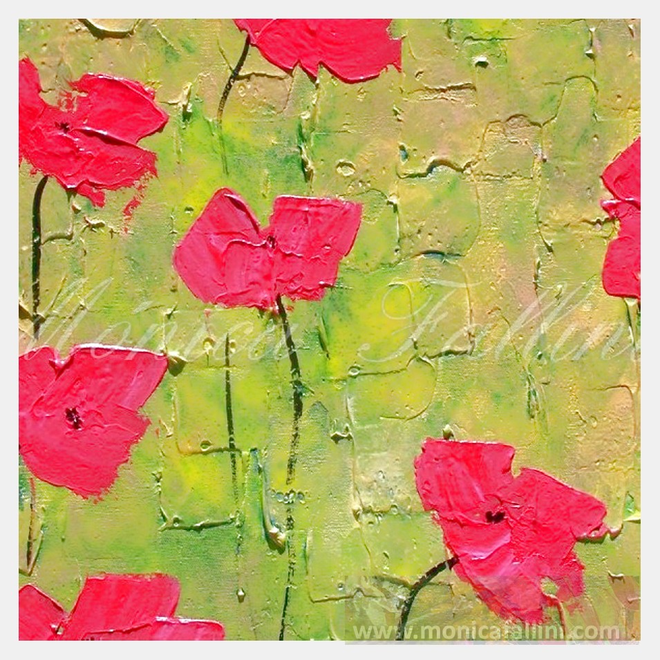 Painting titled 'Pink Poppies growing tall' by Monica Fallini