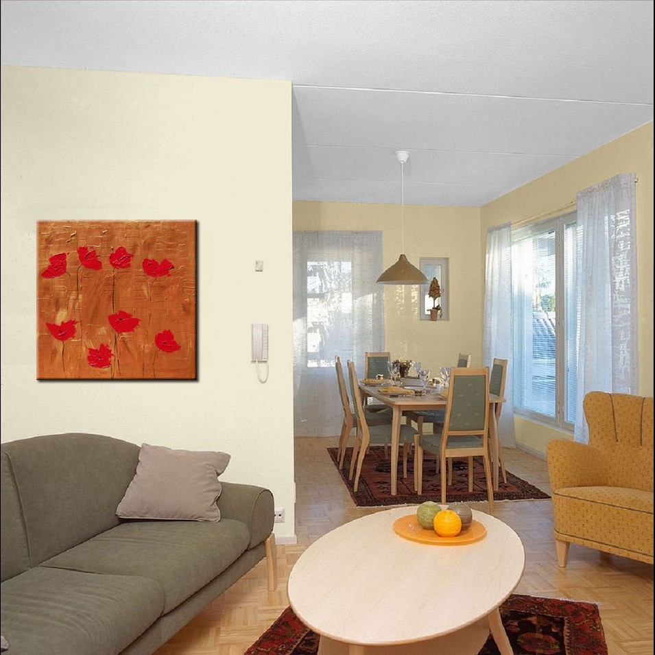Painting titled 'Red Poppies, golden landscape' by Monica Fallini