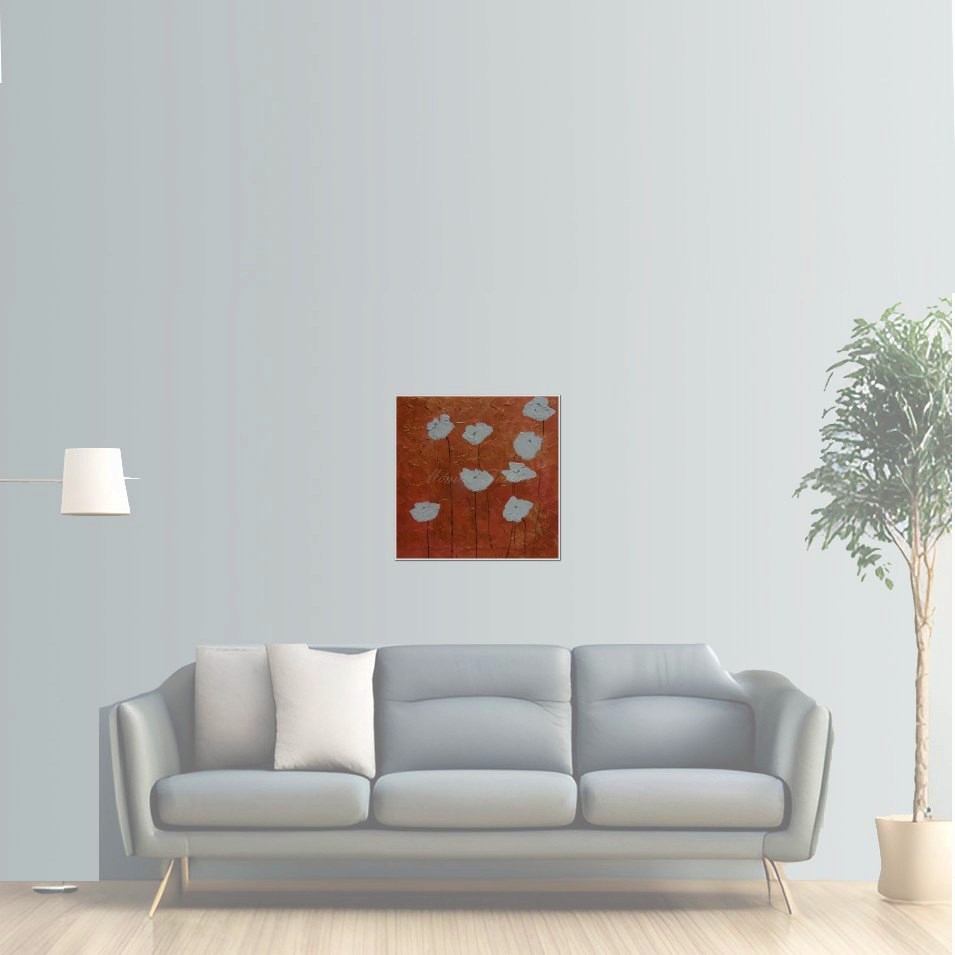 Painting titled 'White Poppies on golden landscape' by Monica Fallini
