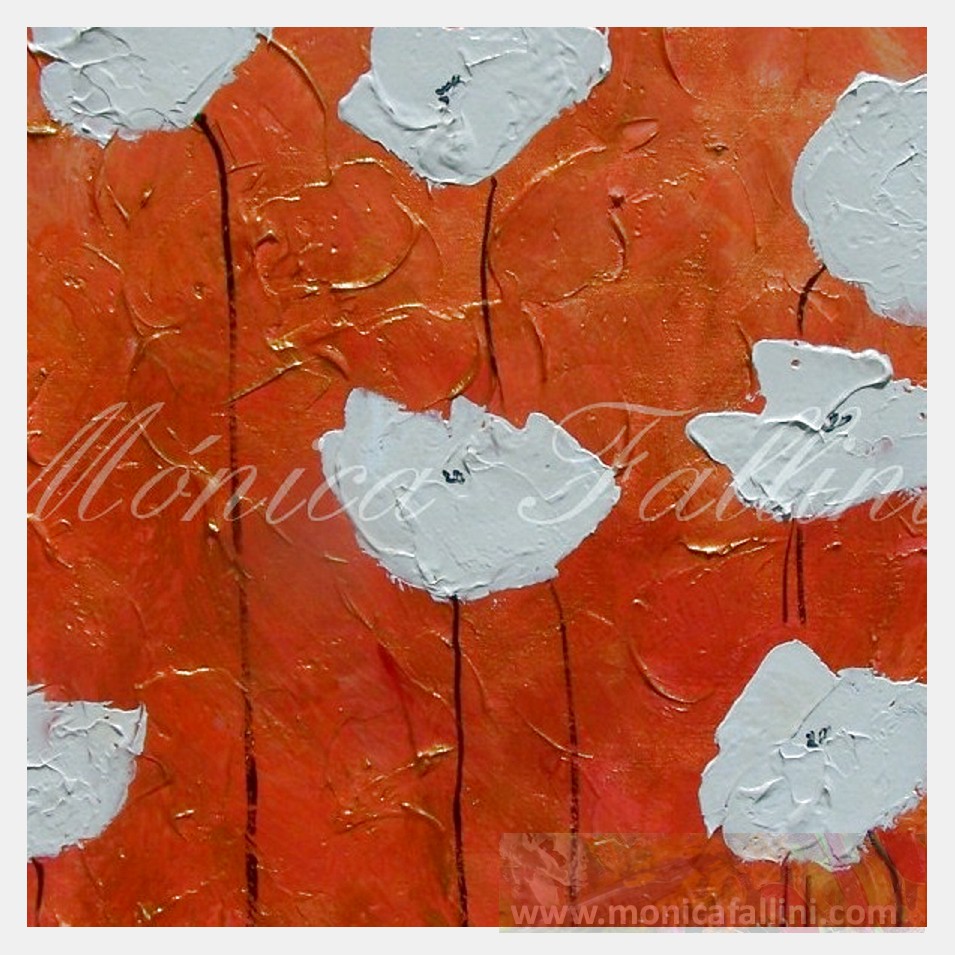Painting titled 'White Poppies on golden landscape' by Monica Fallini