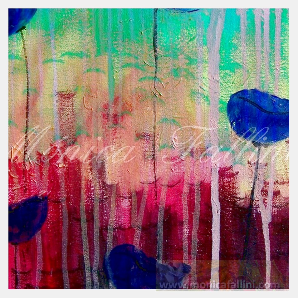 Painting titled 'Blue Poppies in a field' by Monica Fallini