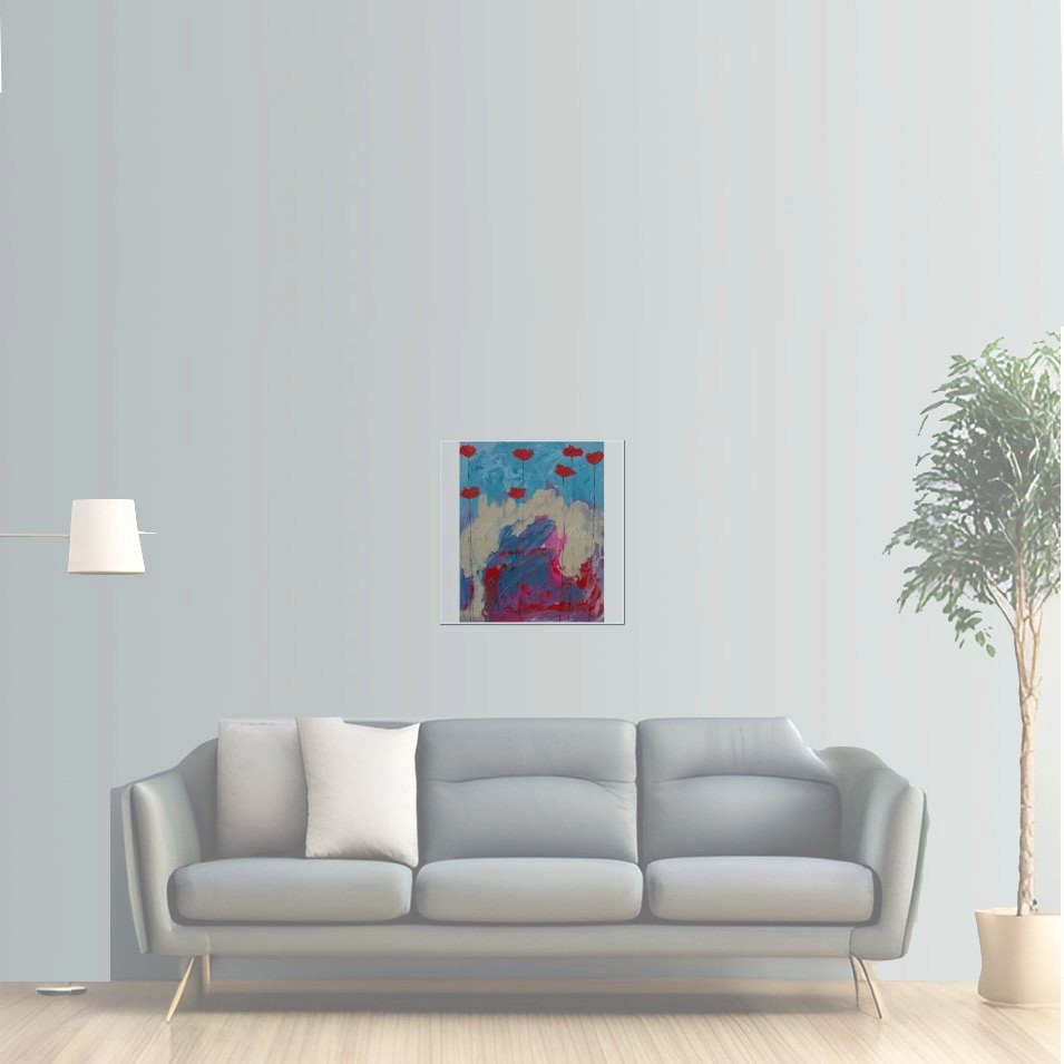 Painting titled 'Emerging red Poppies' by Monica Fallini