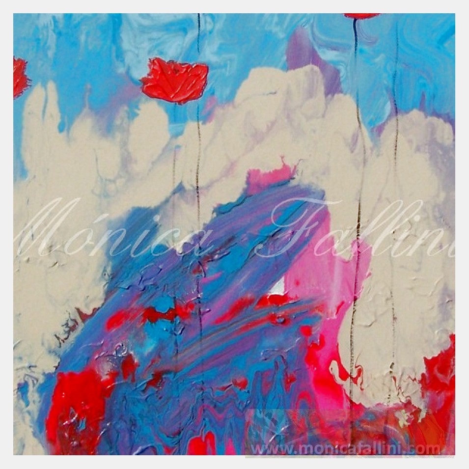 Painting titled 'Emerging red Poppies' by Monica Fallini