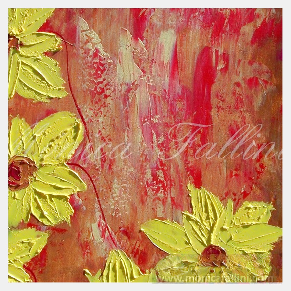 Painting titled 'Melting promises with yellow flowers' by Monica Fallini
