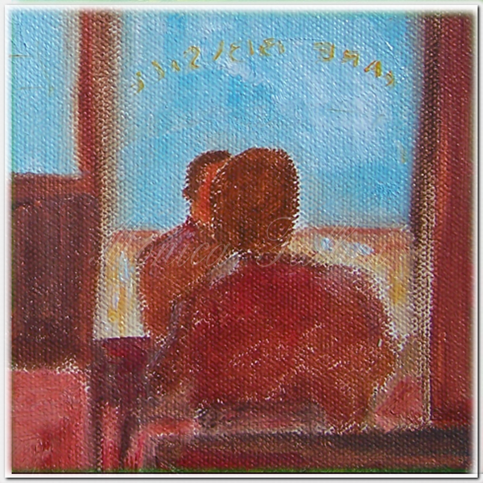 Painting titled 'At the cafe' by Monica Fallini
