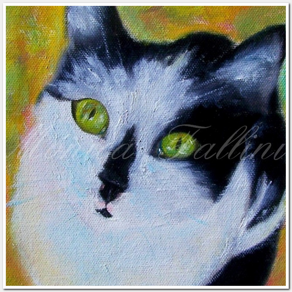 Painting titled 'Blanquita, cat Portrait' by Monica Fallini