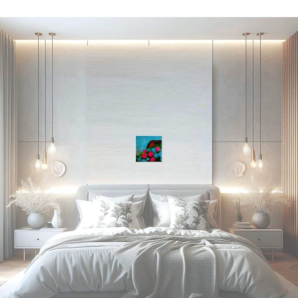 Painting titled 'Cuchilla Alta. Beach house with Hydrangeas' by Monica Fallini