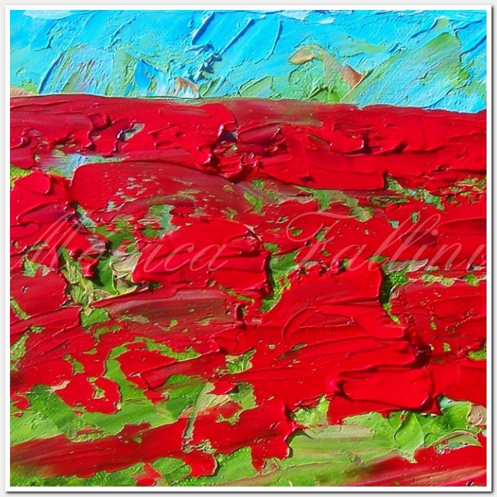 Painting titled 'Abstract field of red Poppies' by Monica Fallini