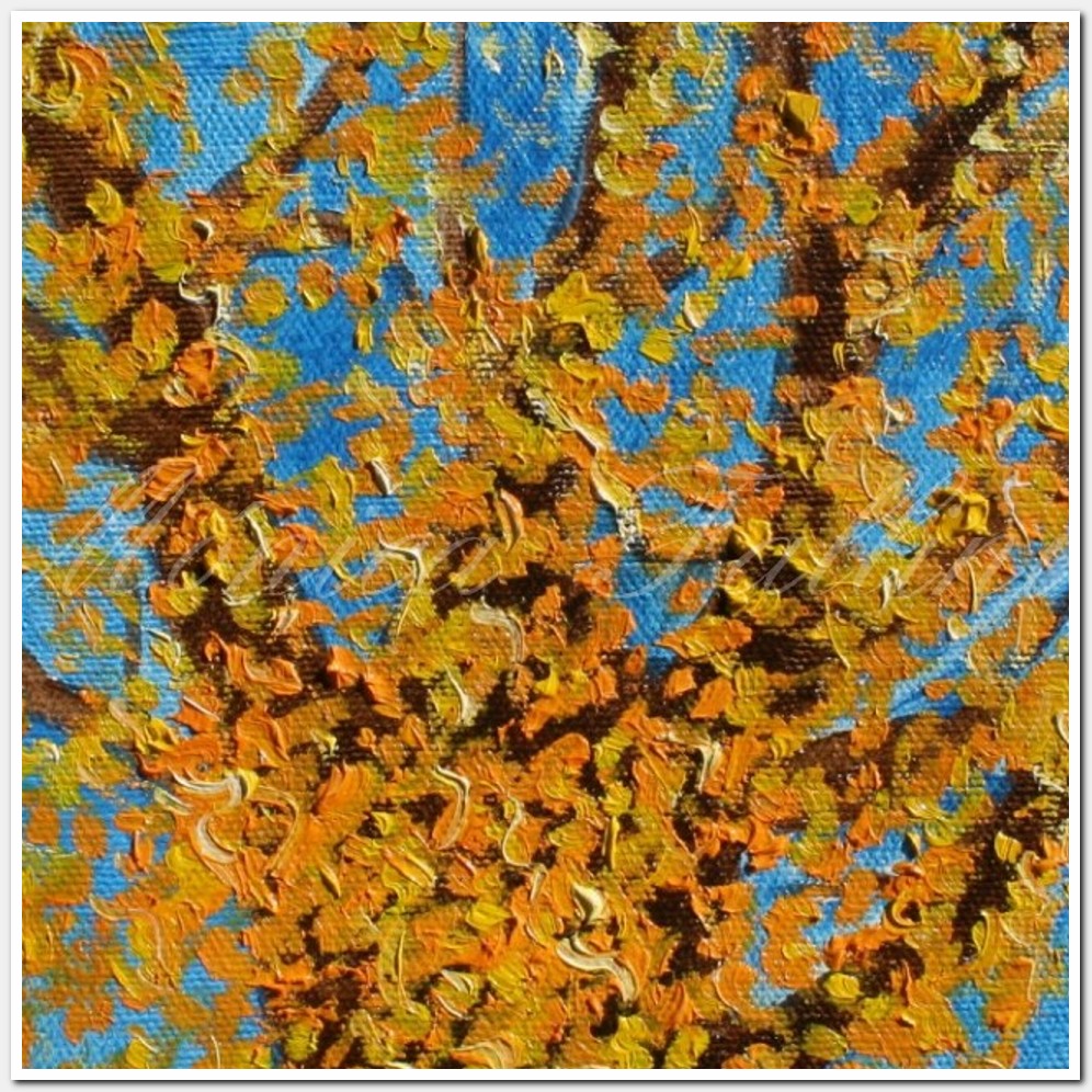 Painting titled 'Orange foliage, tree study in oils' by Monica Fallini