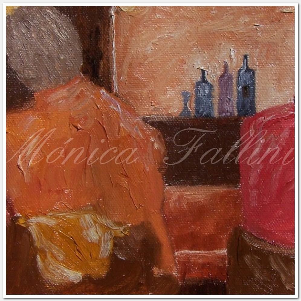 Painting titled 'At the bar.  Cafe.' by Monica Fallini