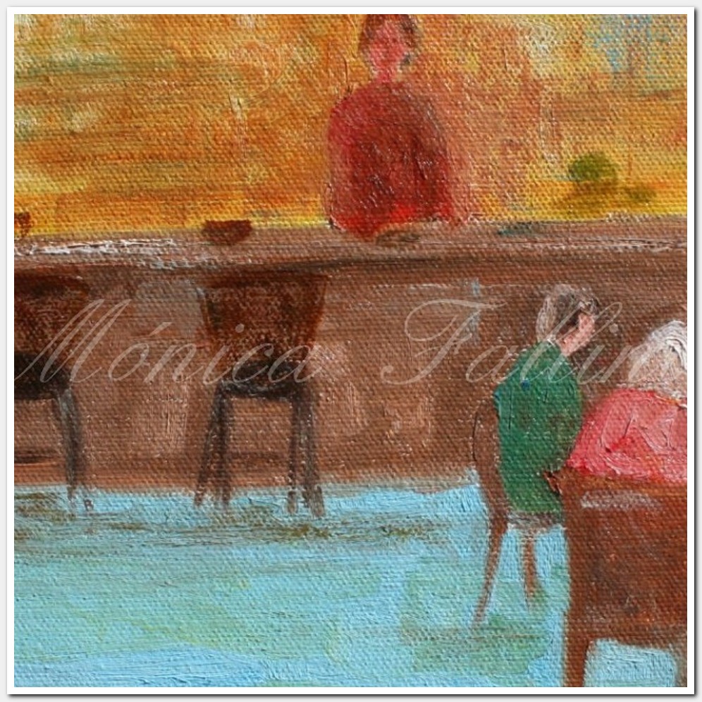 Painting titled 'At the cafe' by Monica Fallini