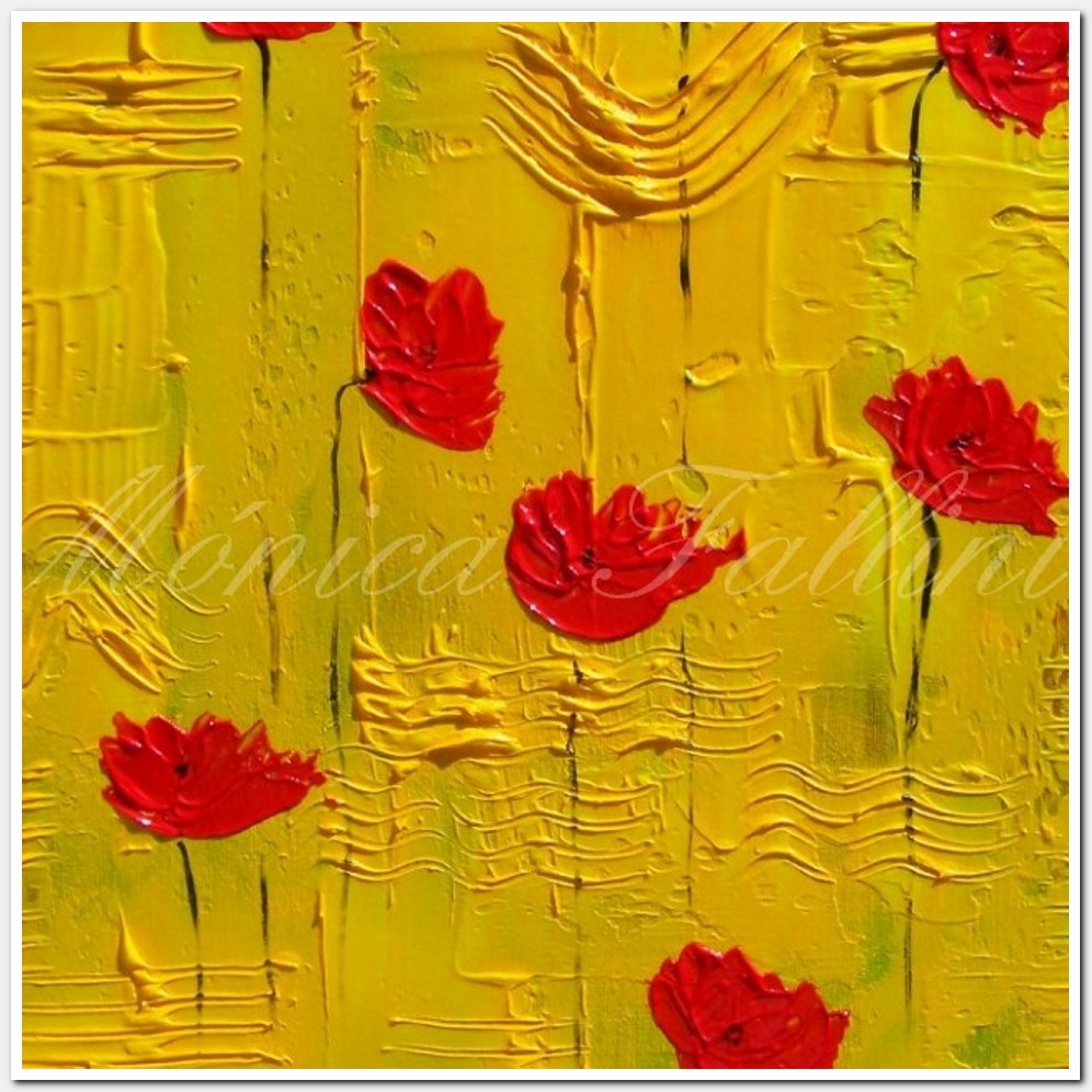 Painting titled 'Red Poppies on yellow landscape' by Monica Fallini