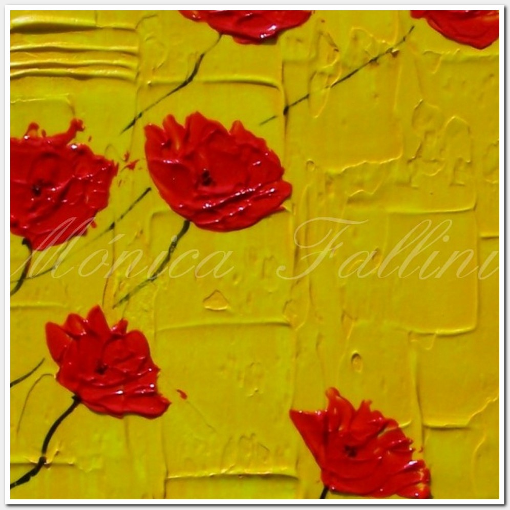 Painting titled 'Red Poppies on yellow landscape' by Monica Fallini