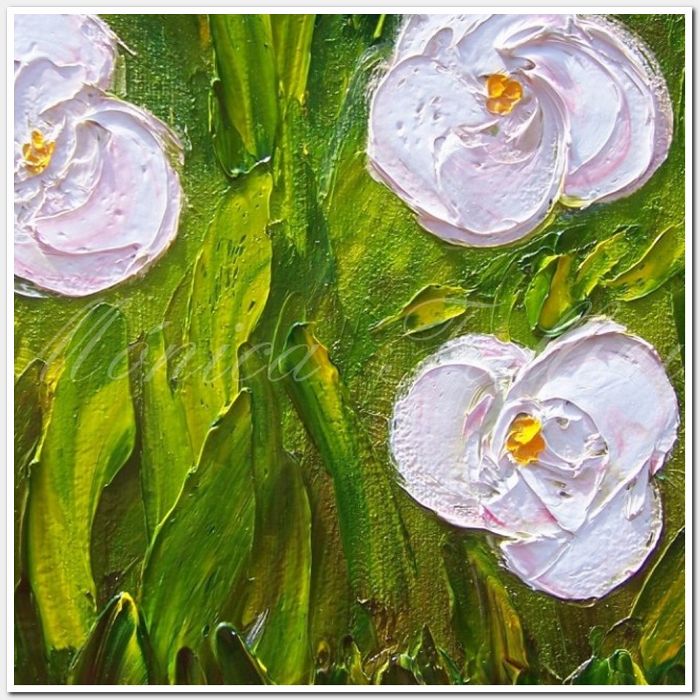 Painting titled 'Jungle flowers. White Poppies' by Monica Fallini
