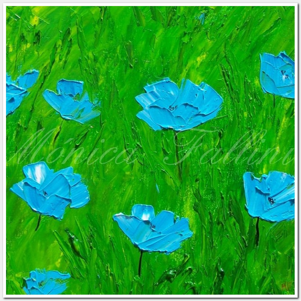 Painting titled 'Blue Poppies' by Monica Fallini