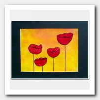 Four red Poppies. Delicate Poppies