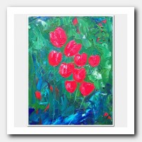 Red Tulips on blue-green