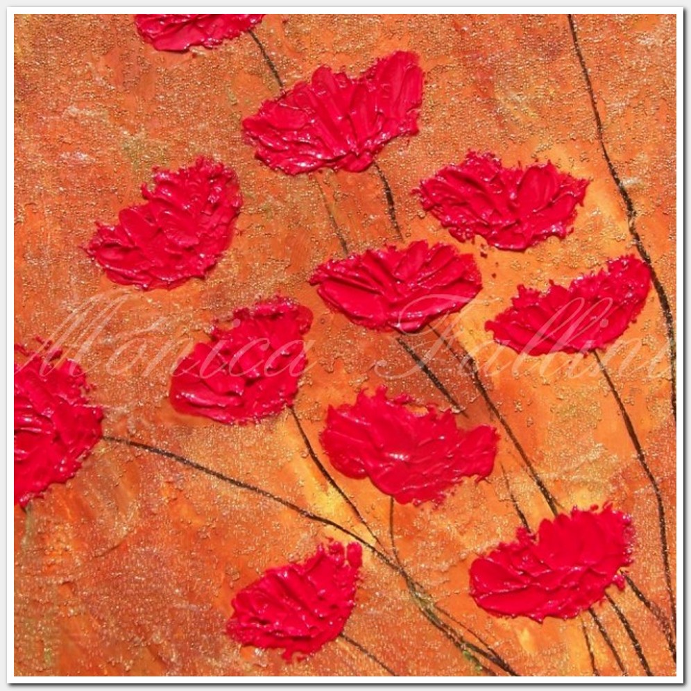 Painting titled 'Red Poppies on terracotta' by Monica Fallini