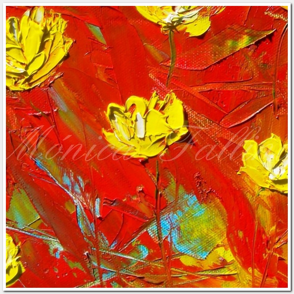 Painting titled 'Yellow Poppies in abstract landscape' by Monica Fallini