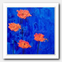 Orange Poppies on blue