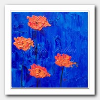 Orange Poppies on blue