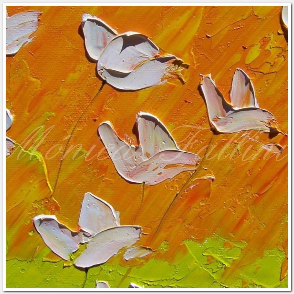 Painting titled 'White Poppies' sunset' by Monica Fallini