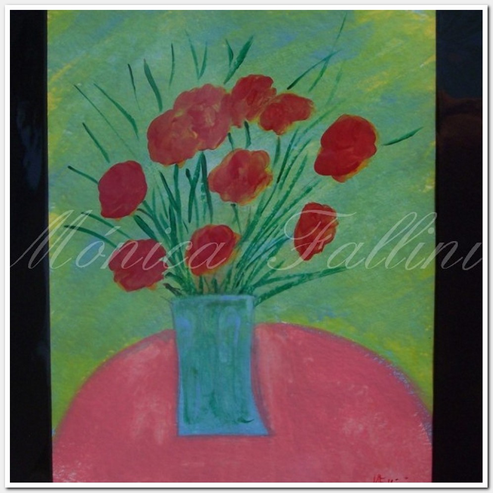 Painting titled 'Floral bouquet. Blue vase.' by Monica Fallini