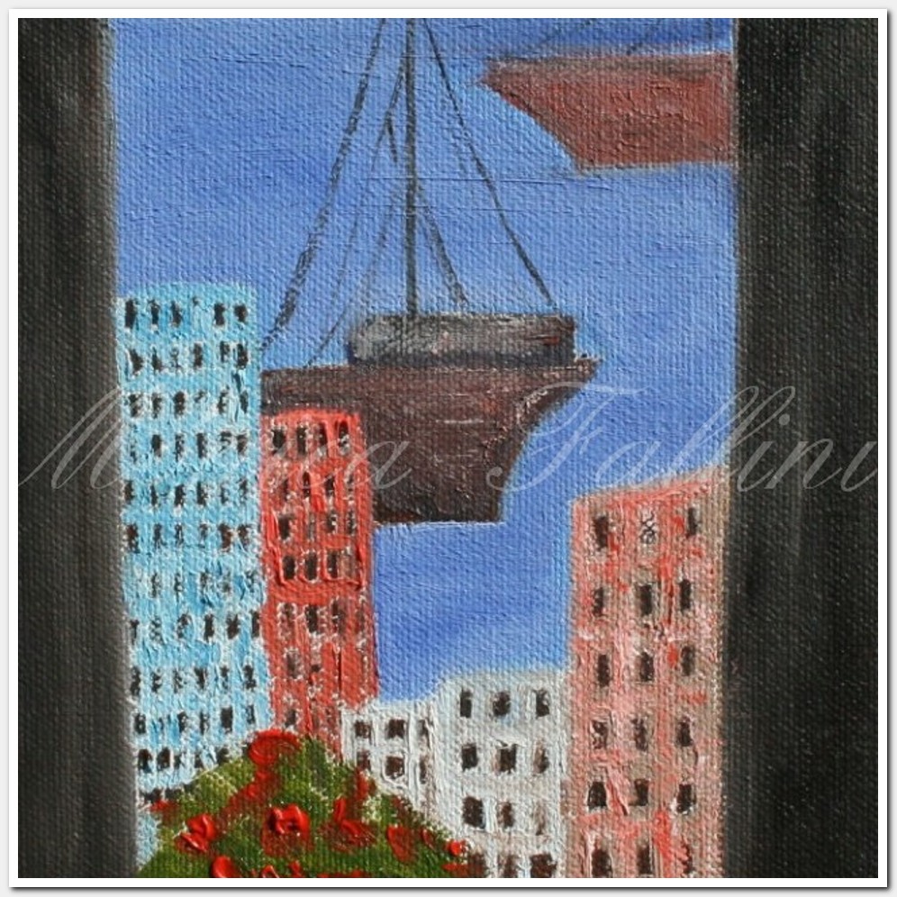 Painting titled 'Memories of Montevideo port from my window' by Monica Fallini