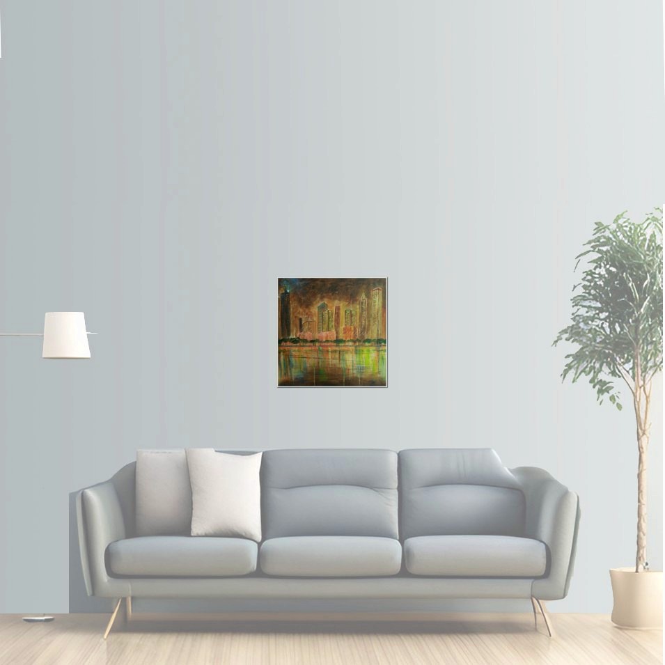 Painting titled 'City by the lake. Chicago' by Monica Fallini