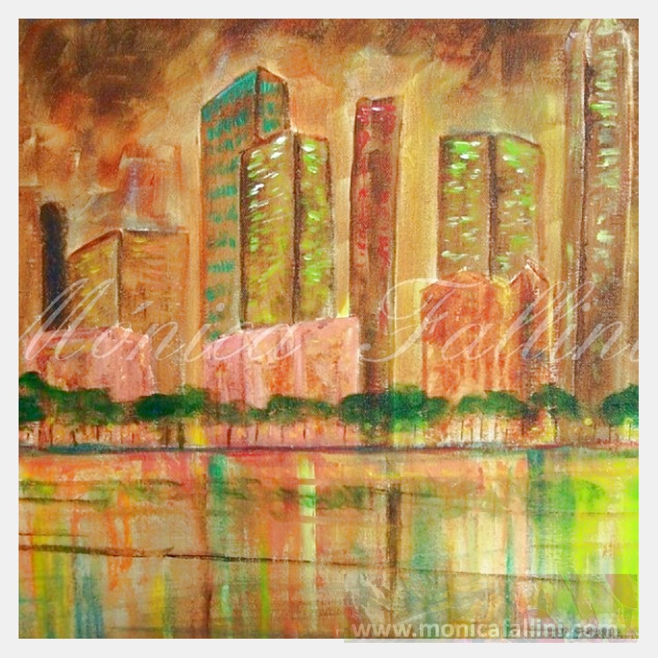 Painting titled 'City by the lake. Chicago' by Monica Fallini