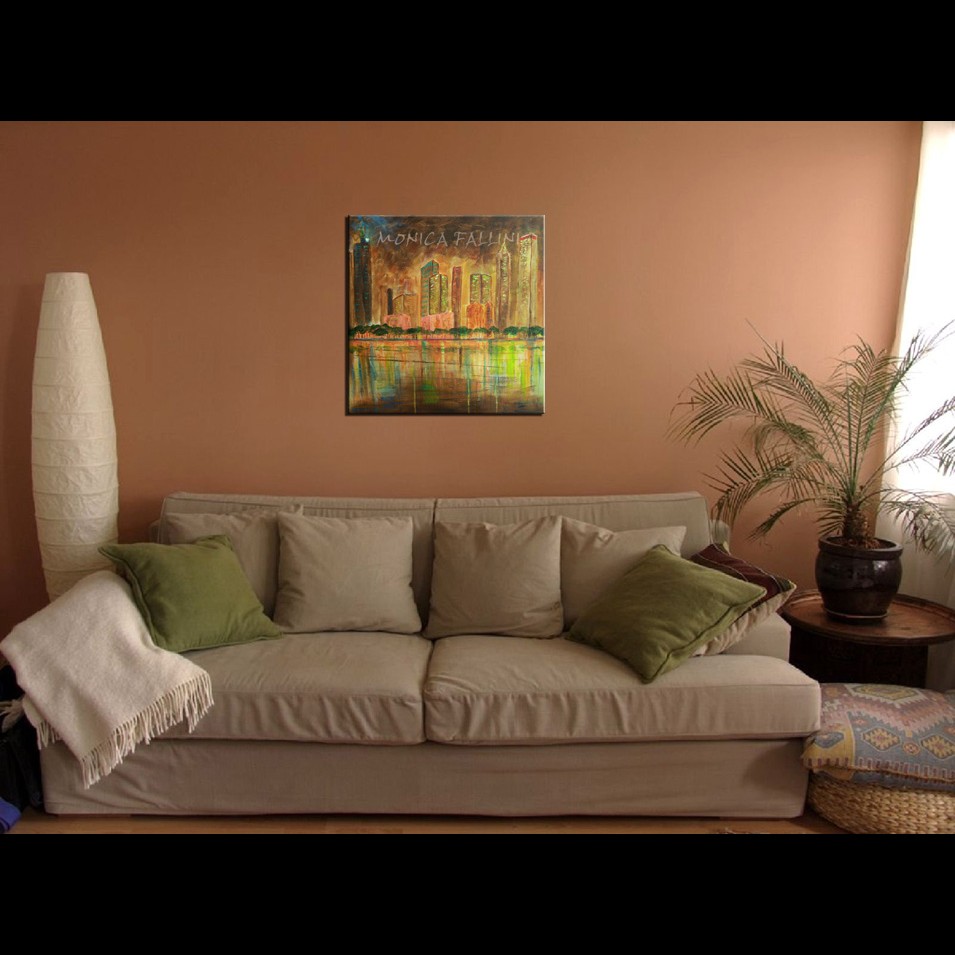 Painting titled 'City by the lake. Chicago' by Monica Fallini