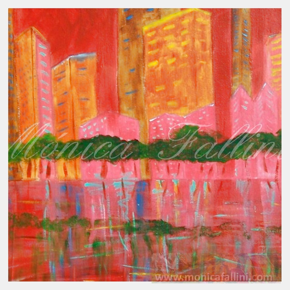 Painting titled 'City by the lake # 2. Chicago' by Monica Fallini