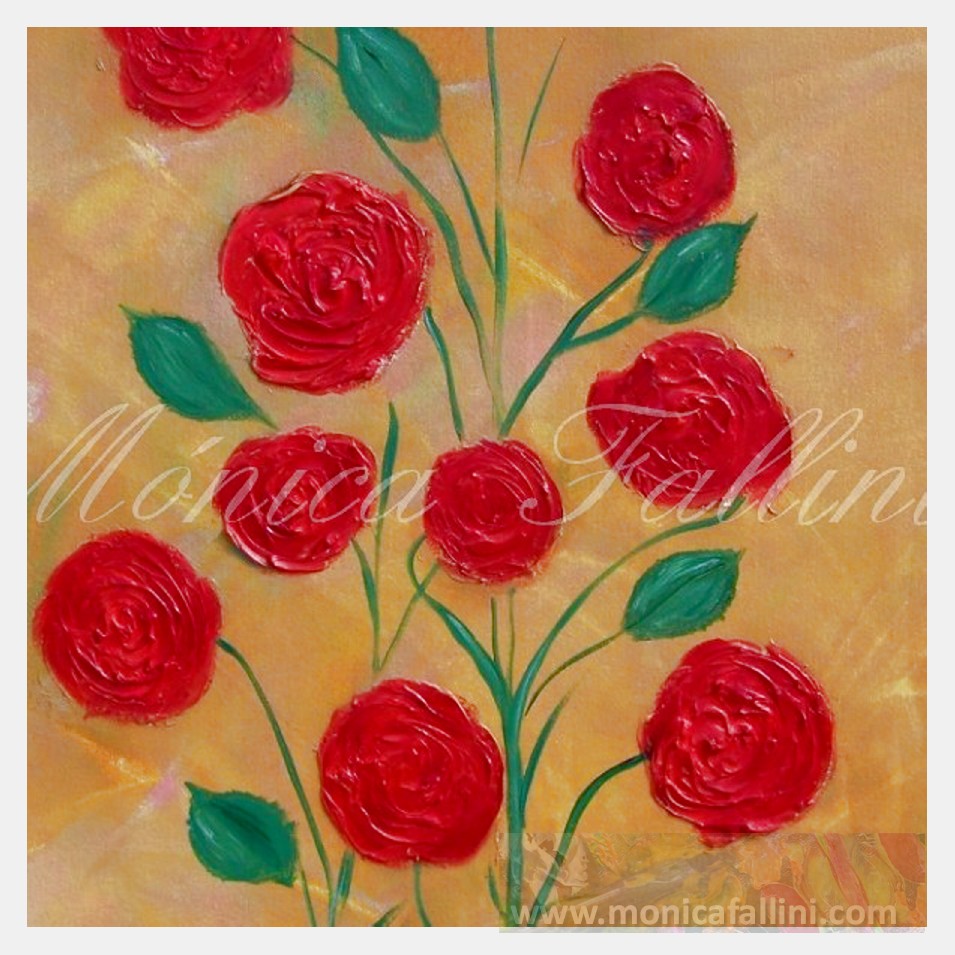 Painting titled '10 red Roses ready for Springtime' by Monica Fallini