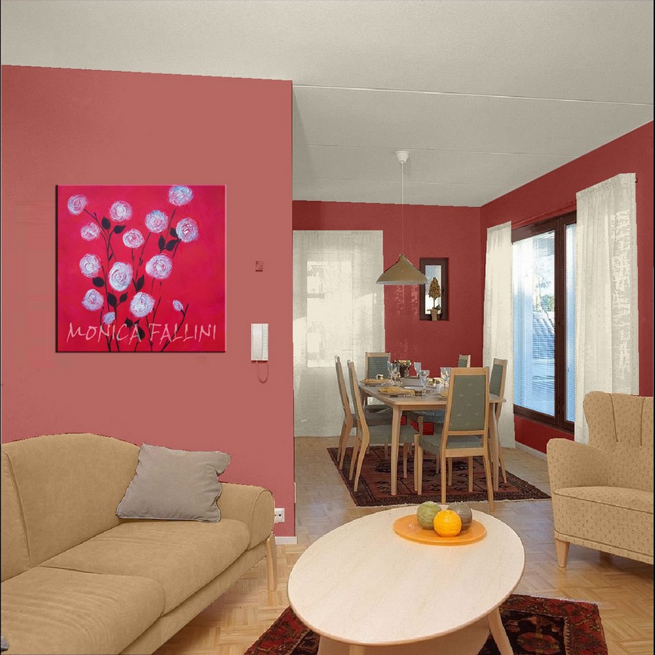 Painting titled 'White Roses in Spring' by Monica Fallini